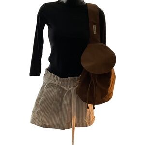 Forever 21‎ Beige White Cotton Side Pockets Zipper Belted Short Size Med